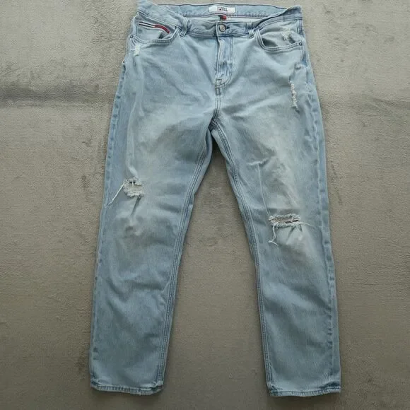 Tommy Jeans Mens Size 36x32 Blue Relaxed Straight Stretch Light Wash Distressed - Picture 4 of 16